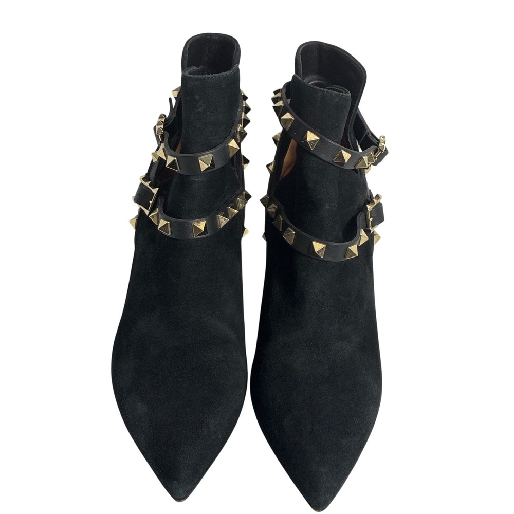 Valentino Garavani Rockstud Black Suede Ankle Boots Kitten Heel RJ 625 36.5